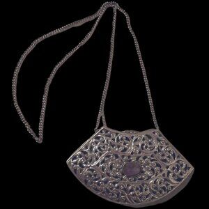 Silver Metal Jeweled Purse